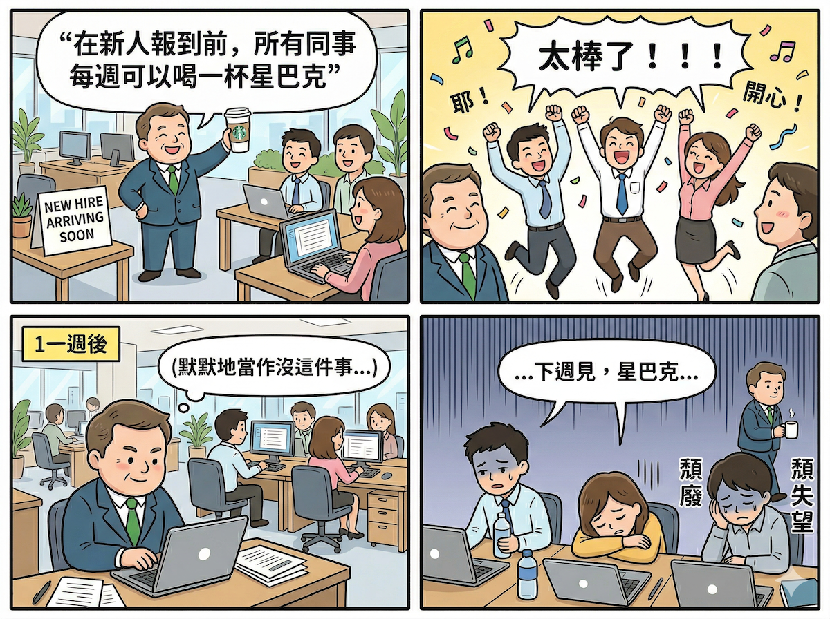 不守信用的案例 - Boss承諾星巴克後卻忘記